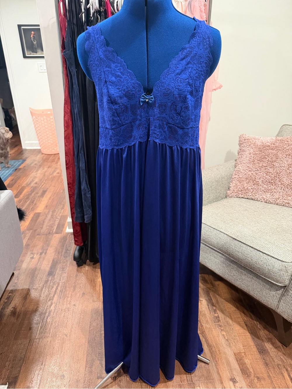Vintage Lace and Nylon Nightgown in Royal Blue